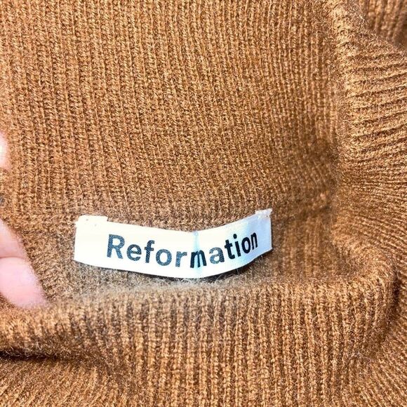 Reformation Brown Ribbed Cashmere "Osteria" Open Back Crop Sweater Sz XS - Picture 6 of 8